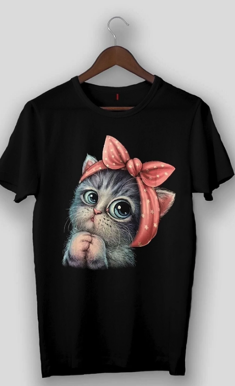 vipdesigntshirt Sc Plus نسائي أسود لطيف ليتل كات تي شيرت مطبوع