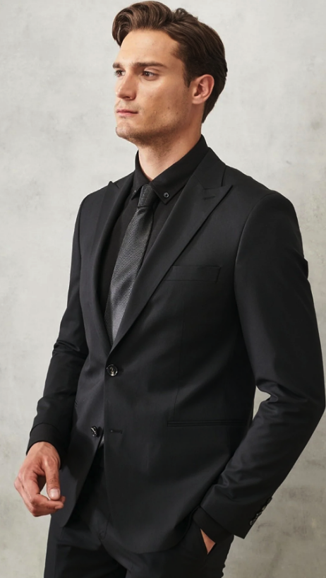Altınyıldız Classics Men's Black Extra Slim Fit Slim Fit Dovetail Collar Wool Water And Stain Resistant Nano Suit 4A3010000004
