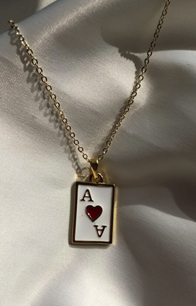 Claritas Jewelry Gold Plated Rectangle Ace Of Hearts Necklace