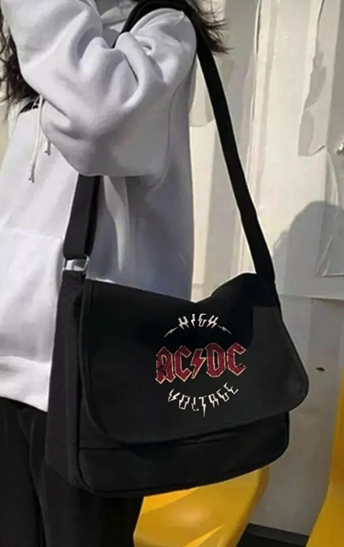 Touz Rock Series Ac/dc Printed Unisex Black Messenger Bag
