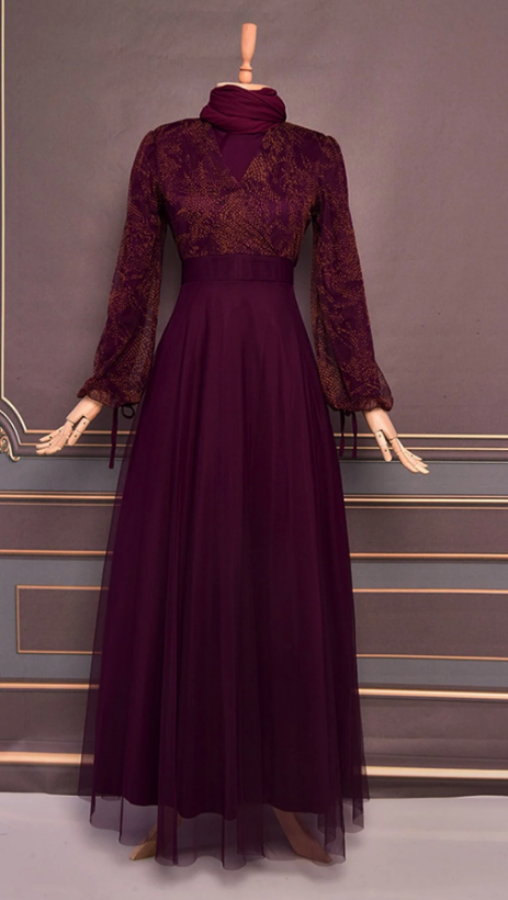 ModaMerve Tulle Dress Dried Rose Asm2454