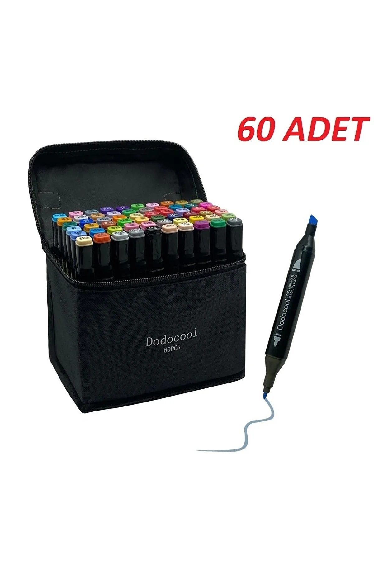 "Dodocool Touch Marker Art Dual-Tip 60-Piece Pen Set with Case - Premium Coloring Markers Marker-ÇİFTKAFA"