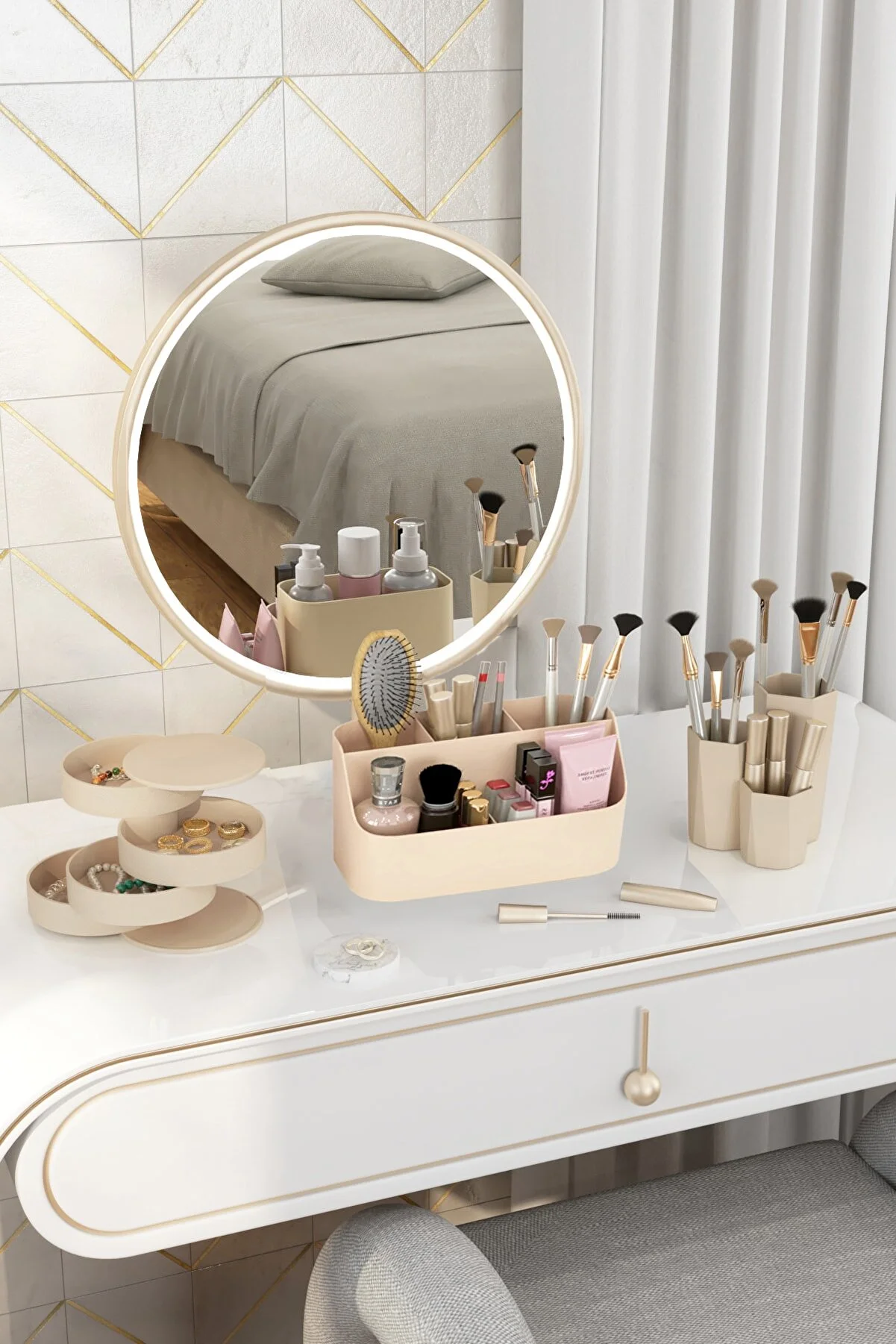 Pufwin Home Lotus Cosmetic Makeup Jewelry Organizer Set