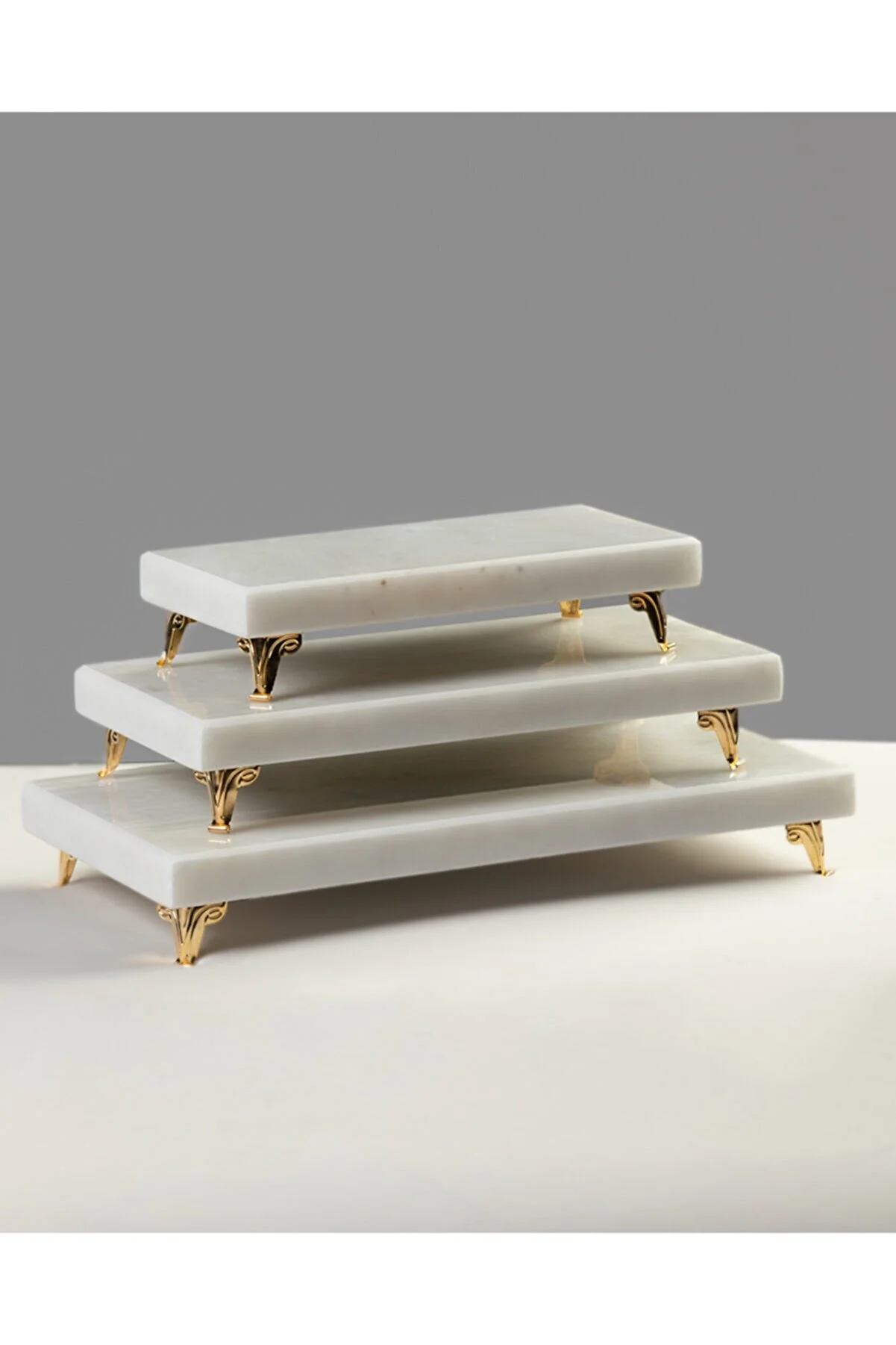 Exquisite 3-Piece MARBLE Set: Silver & Gold Authentic Marble Cake Presentation