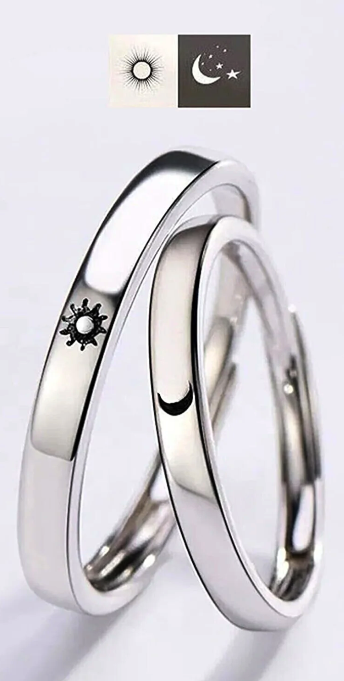 The Collection Moon And Star Couple Wedding Ring Set Of 2 Silver Plated Adjustable Ring