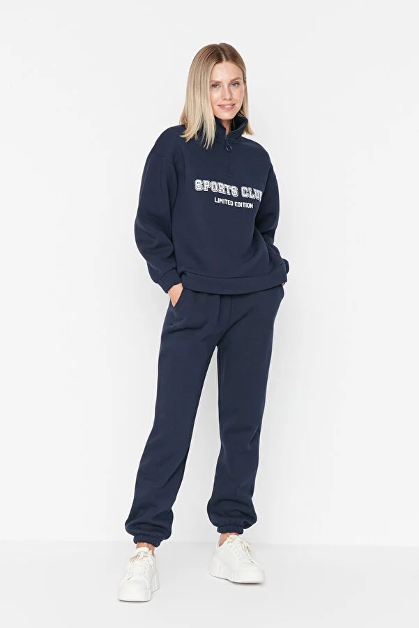 TRENDYOLMİLLA Navy/Grey Loose Jogger Thick Inner Polar Knit Sweatpants TWOAW23EA00151