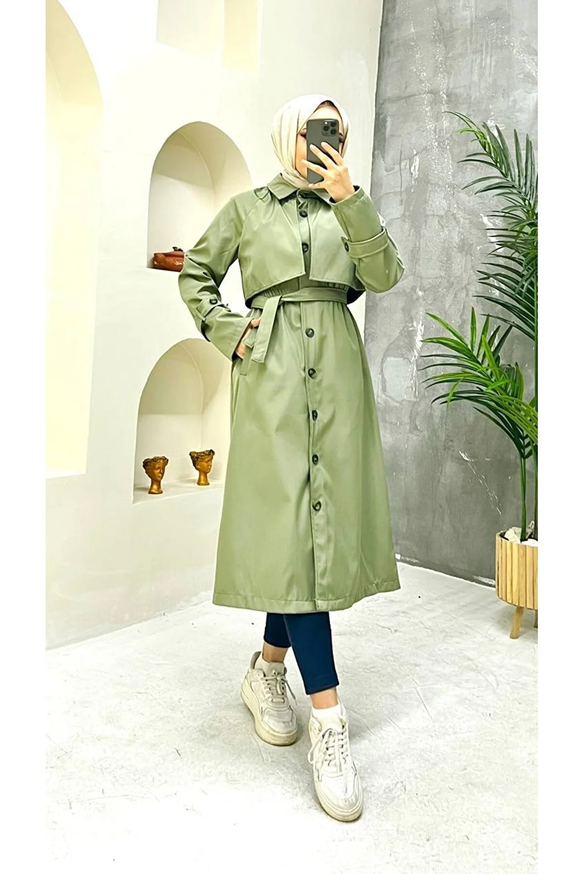 Marjinal City Lined and Button Detail Women's Trench Coat 254267