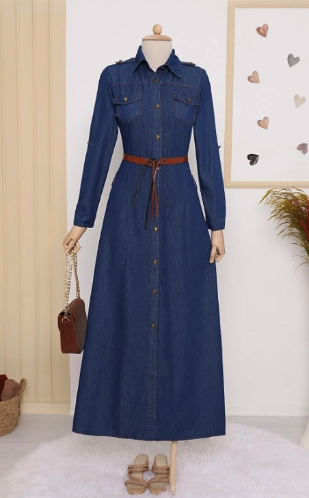 Modamorfo Button Down Belted Jeans Dress TY192-6058-R21