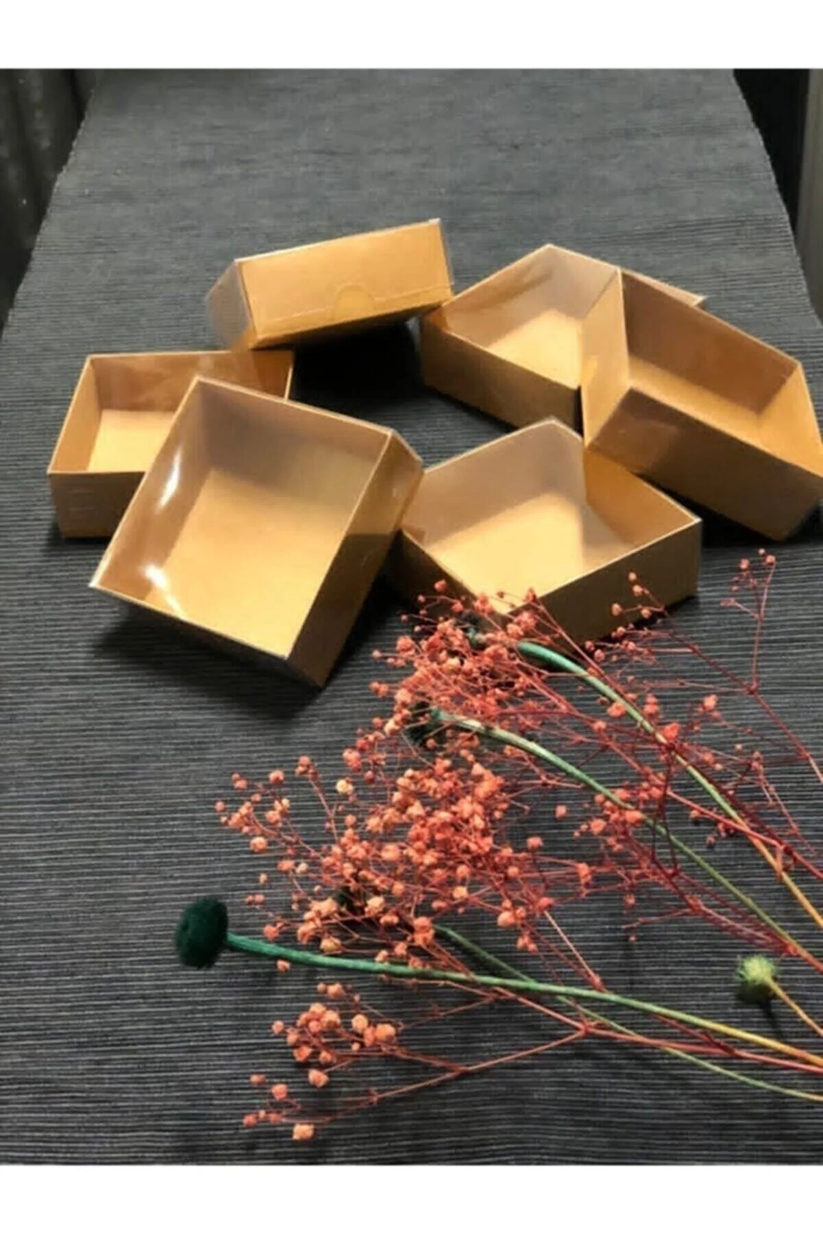Elegant Kraft Gift Boxes with Acetate Cover - Set of 200 size 8x8x3 cm , Perfect for Wedding, Engagement, and Henna Gifts