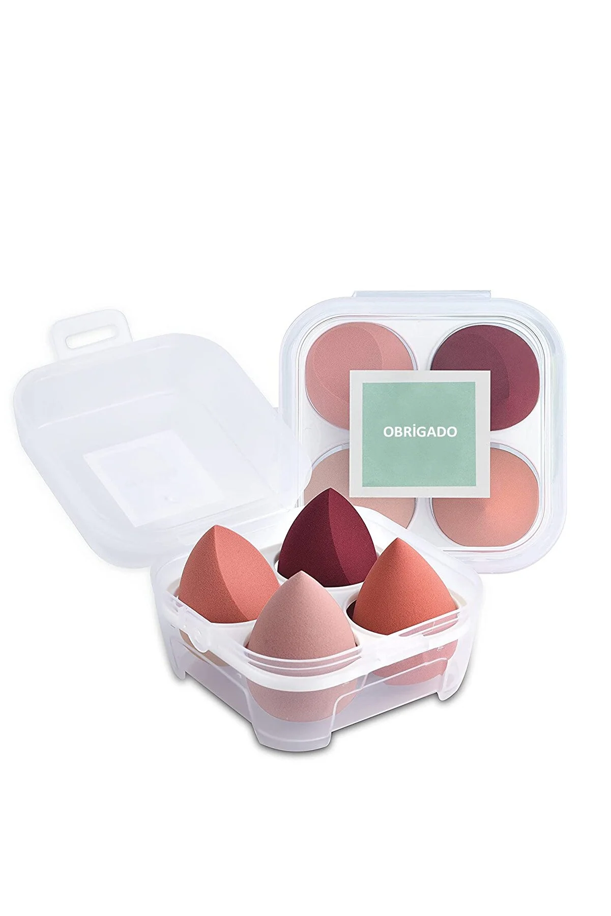 Obrigado Boxed Makeup Sponge Set with Stand - 4-Piece Set for Foundation, Concealer, and Powder Application