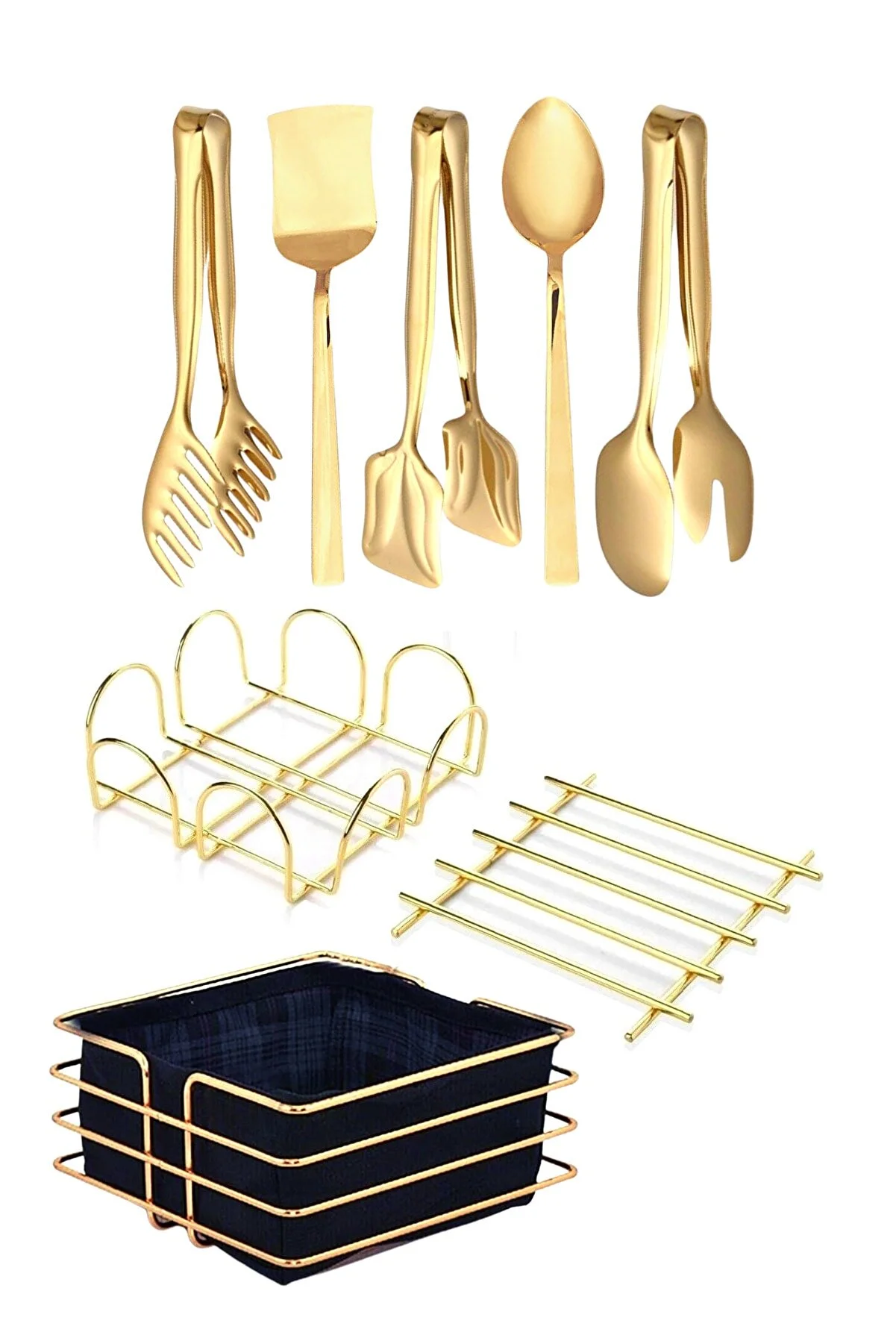 Luxury Gold Bride Set: Elegant Set of 8 Gold Serving Utensils - Stainless Steel, Mirror Finished, Dishwasher Safe