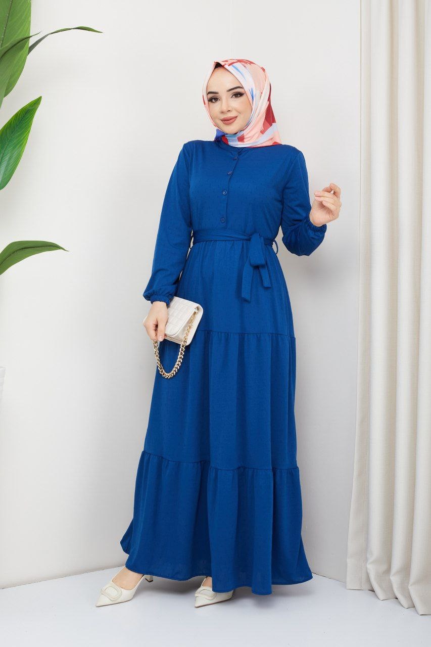 Long dress for veiled women, made of artificial silk fabric, summer.