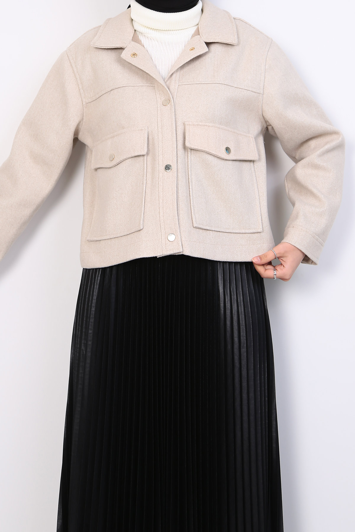 "Snap Closure Double Pocket Kaşe Jacket (PN24K31468_036) - Fall-Winter Collection"