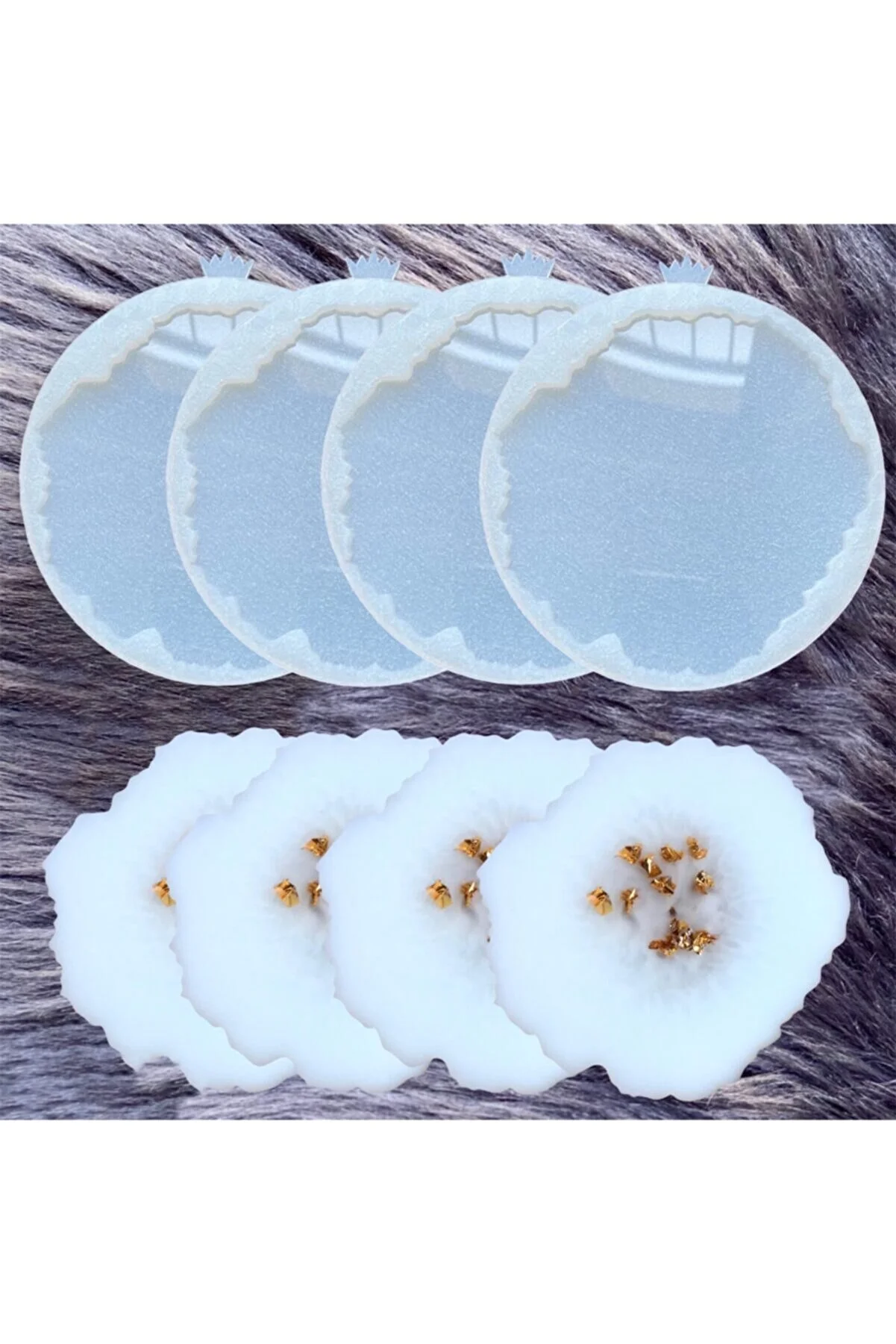 4-Piece Geode Silicone Mold Set for Epoxy Resin, Epoxy Concrete Coaster Mold