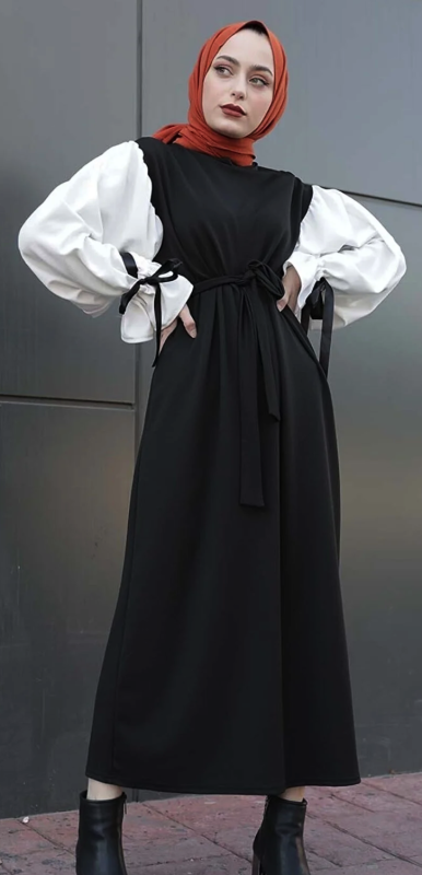 Lamelif Balloon Sleeve Belt Dress