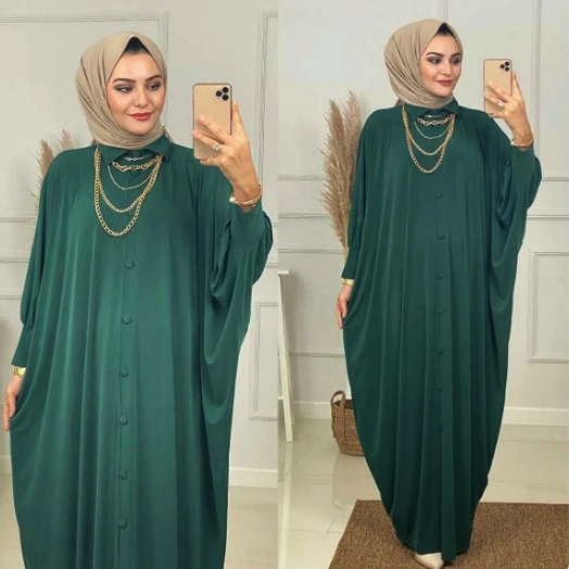 Affected Wonderful Front Buttoned Bat Sleeve Long Sandy Abaya 7777