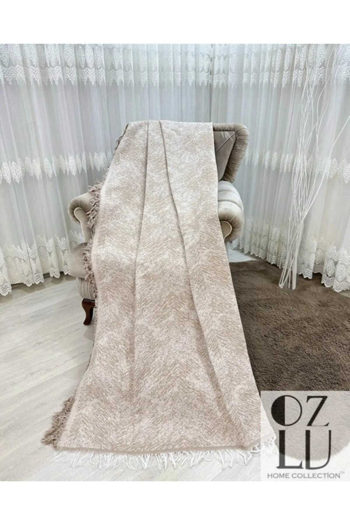 Özlü Home Cotton Sofa-Bed Cover 170x220 Alaca Grey Non-Slip Sofa Throw