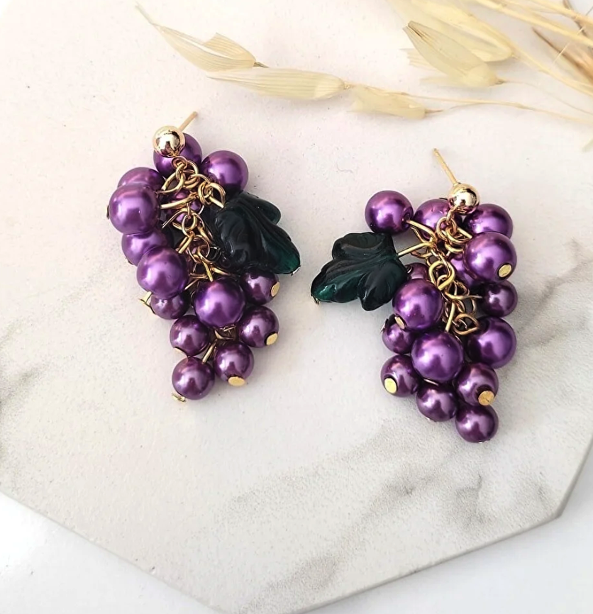 HALHALMILL Green Leaf Violet Cluster Earrings