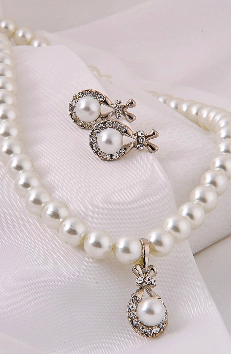 EUROMODA Special Design Pearl And Zircon Stone Necklace Earring Jewelry Set