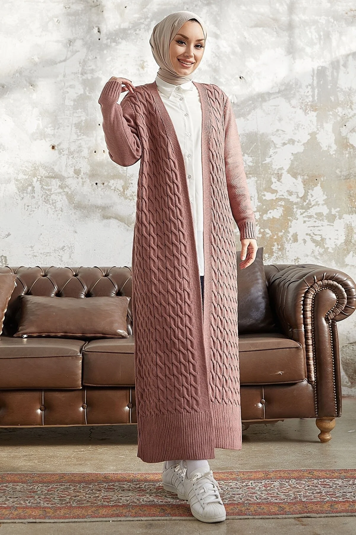 Elevate Your Style with a Cozy Jolie Knit Patterned Long Cardigan Standard size - MS00RF2892