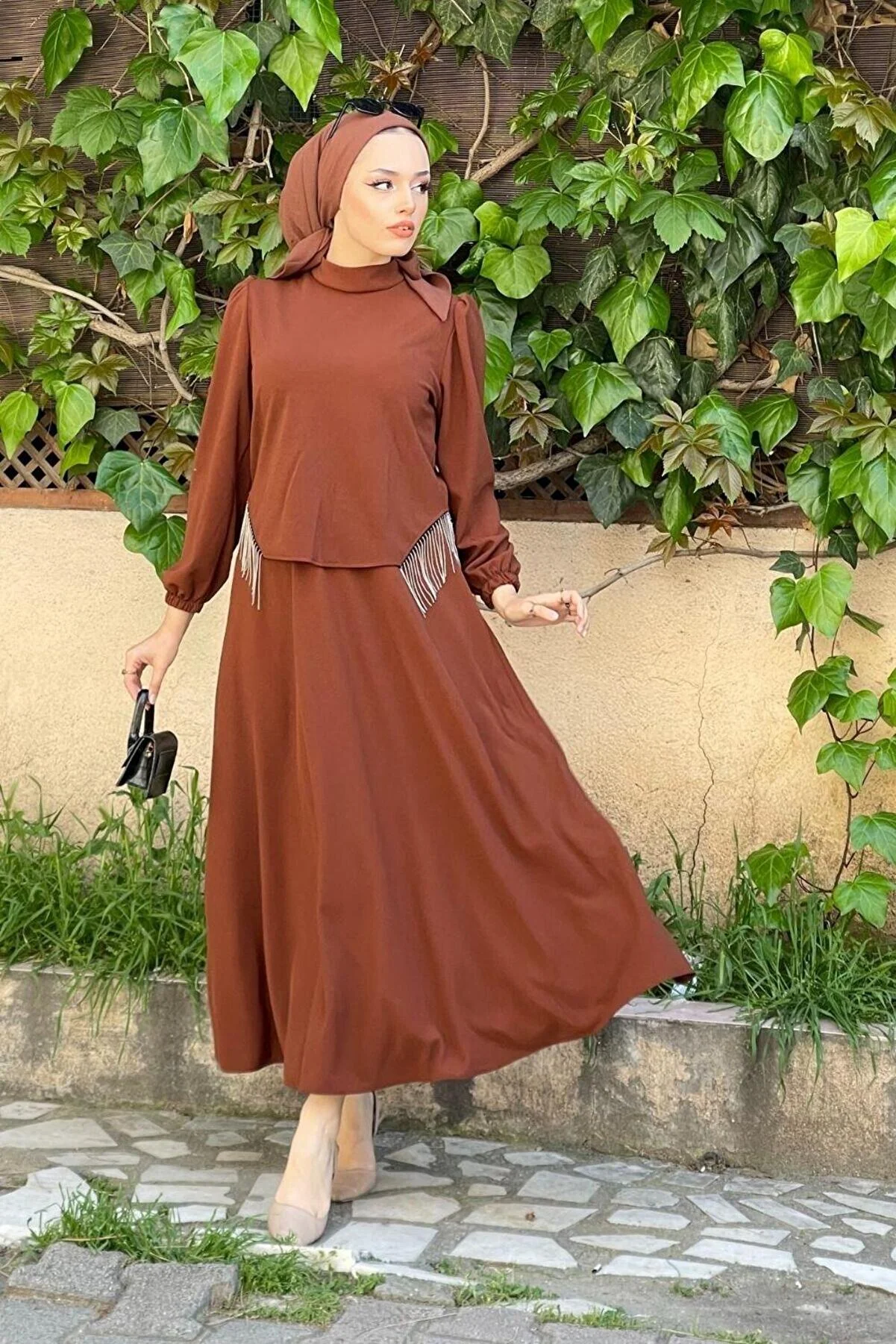 Şule Giyim Roza brown Skirt Set - TYC00813686630 - Stretchy Crepe Fabric