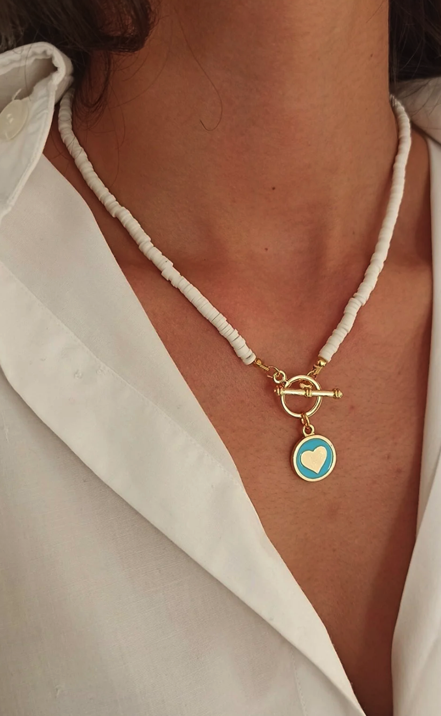 MagicStone White Fimo Front Locked Heart Detail Necklace