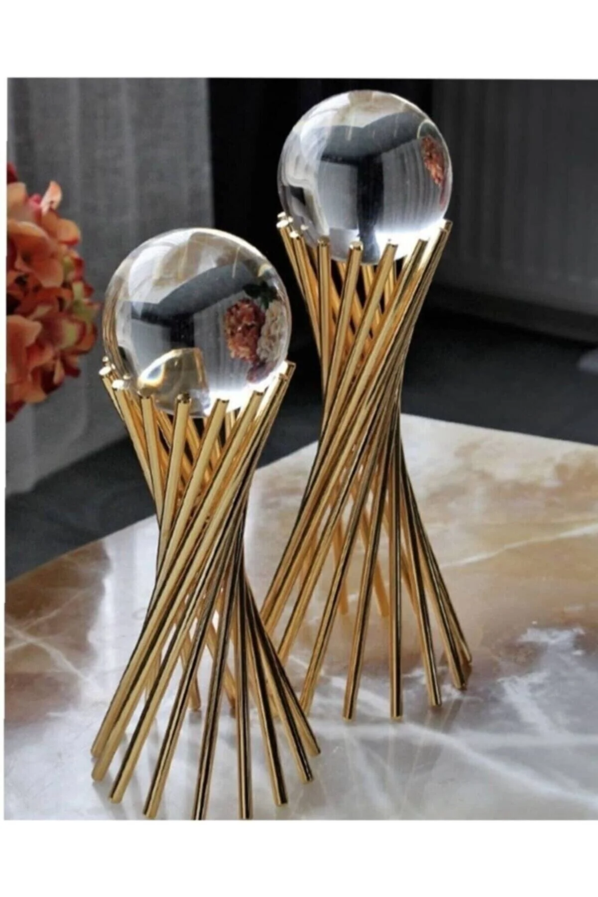 KIRAT HOME DESIGN Decorative Set of 2 Gold-Plated Cross-Legged Spheres / Home Office Decor
