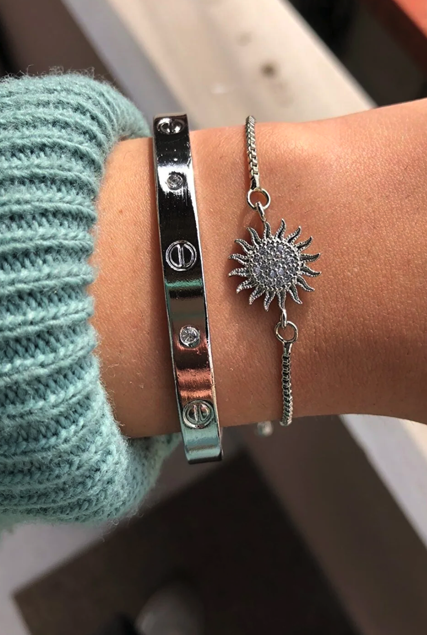 Jenny Daphne Special Design Silver Color Women's Combined Bracelet Set