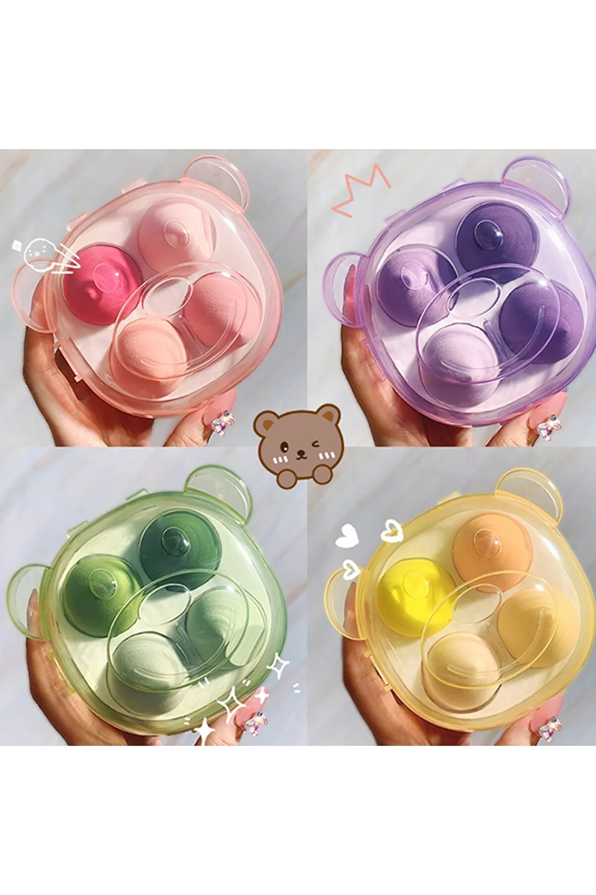 ELFSELY Plastic Boxed Panda Pattern Colorful 4-Piece Makeup Sponge Set Random sett