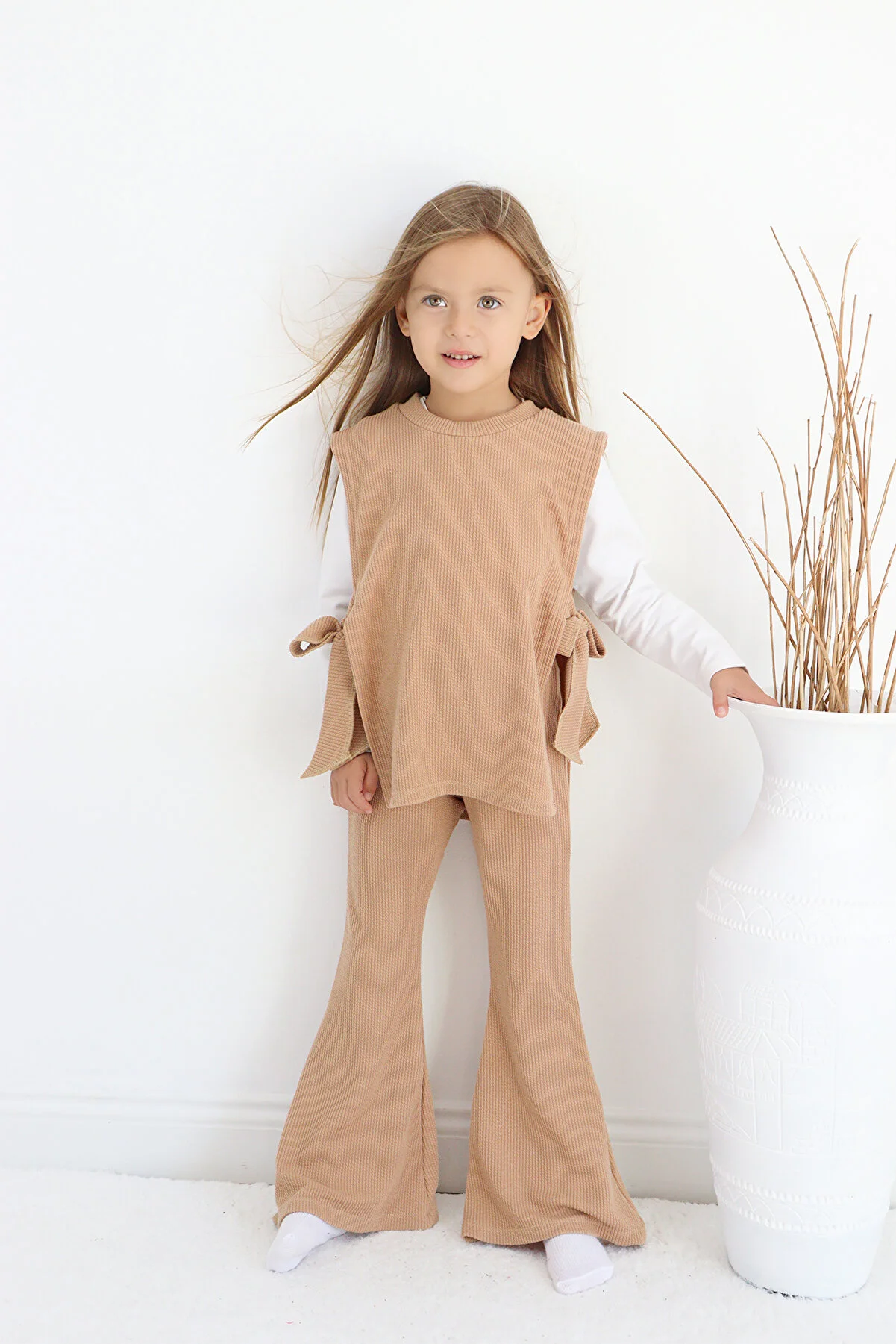 Girl Child Simena Brown/Black Tie Detail Top Spanish Bottom Top Tracksuit Set TKM-0195