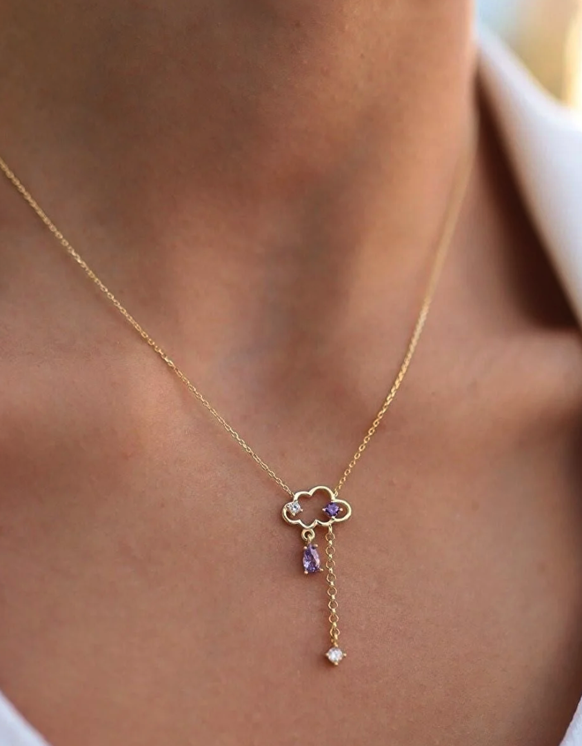 ernsilver Special Design Cloud Gold Plated 925 Sterling Silver Chain Necklace