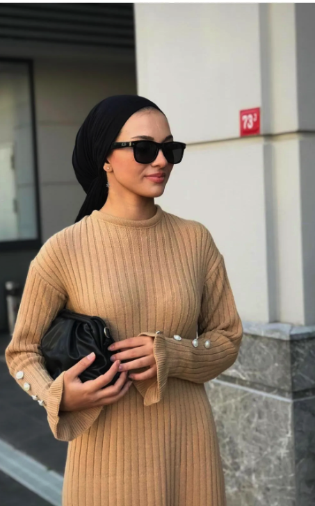 mervenakyuz Alice Buttoned Sleeve Knitwear Dress Black