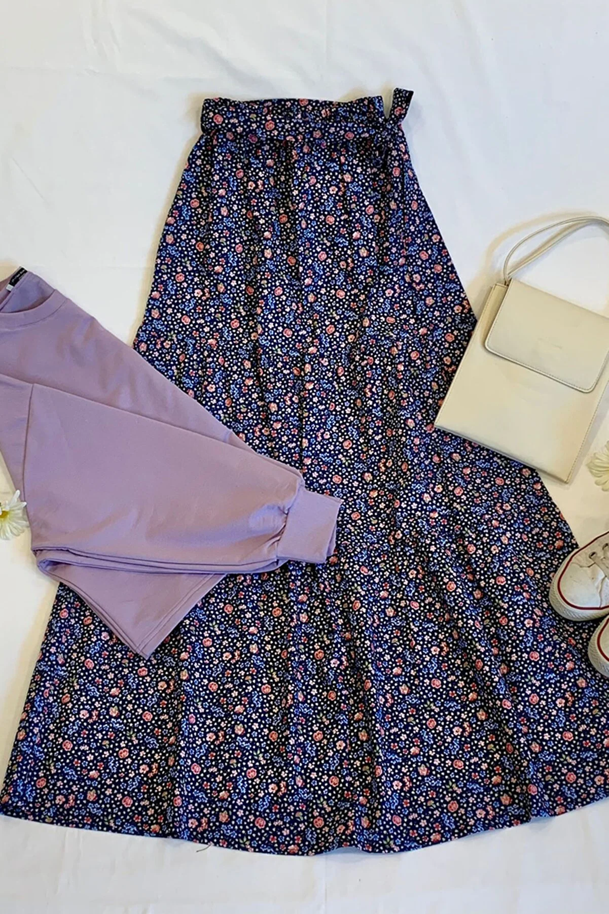 Lilac Crop & Navy Small Flower Layered Skirt - LILACROPLACIKCKATETEK