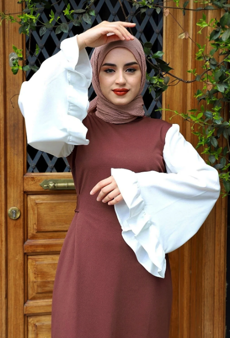 فستان مزين بأكمام طويله مع حزام راقي جدا ، صنع تركيا