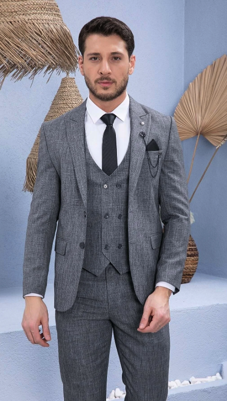 Vito Andolini Gray Patterned Slim Fit Vest Men's Suit VTO-TKM-E22013-13
