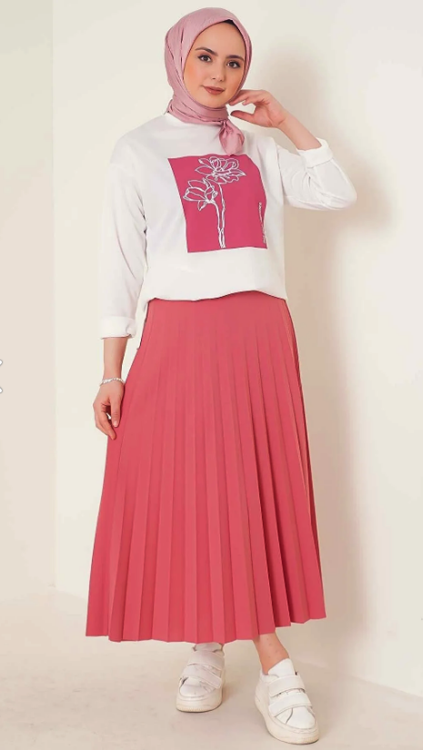 Qenz Floral Printed Skirt and Tunic Suit - Powder 89020223030