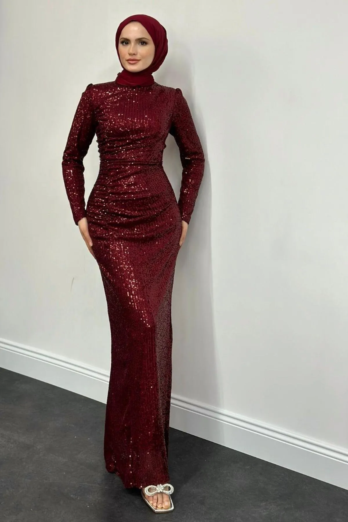 MervenakyuzCharles Ruched Sequin Mermaid Evening Gown