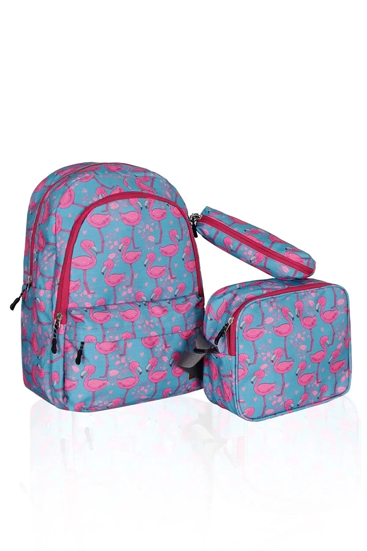 Linerias Turquoise Flamingo Patterned Primary School Bag Set LNRCAN