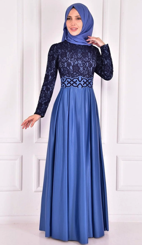 ModaMerve Lace Detail Evening Dress Lilac Asm2133