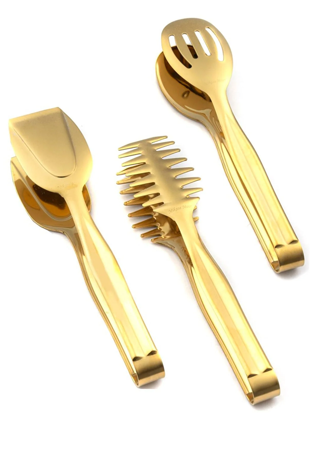Mikasa Moor Stainless Steel Gold 3-Piece Serving Pasta Cake Tongs Set