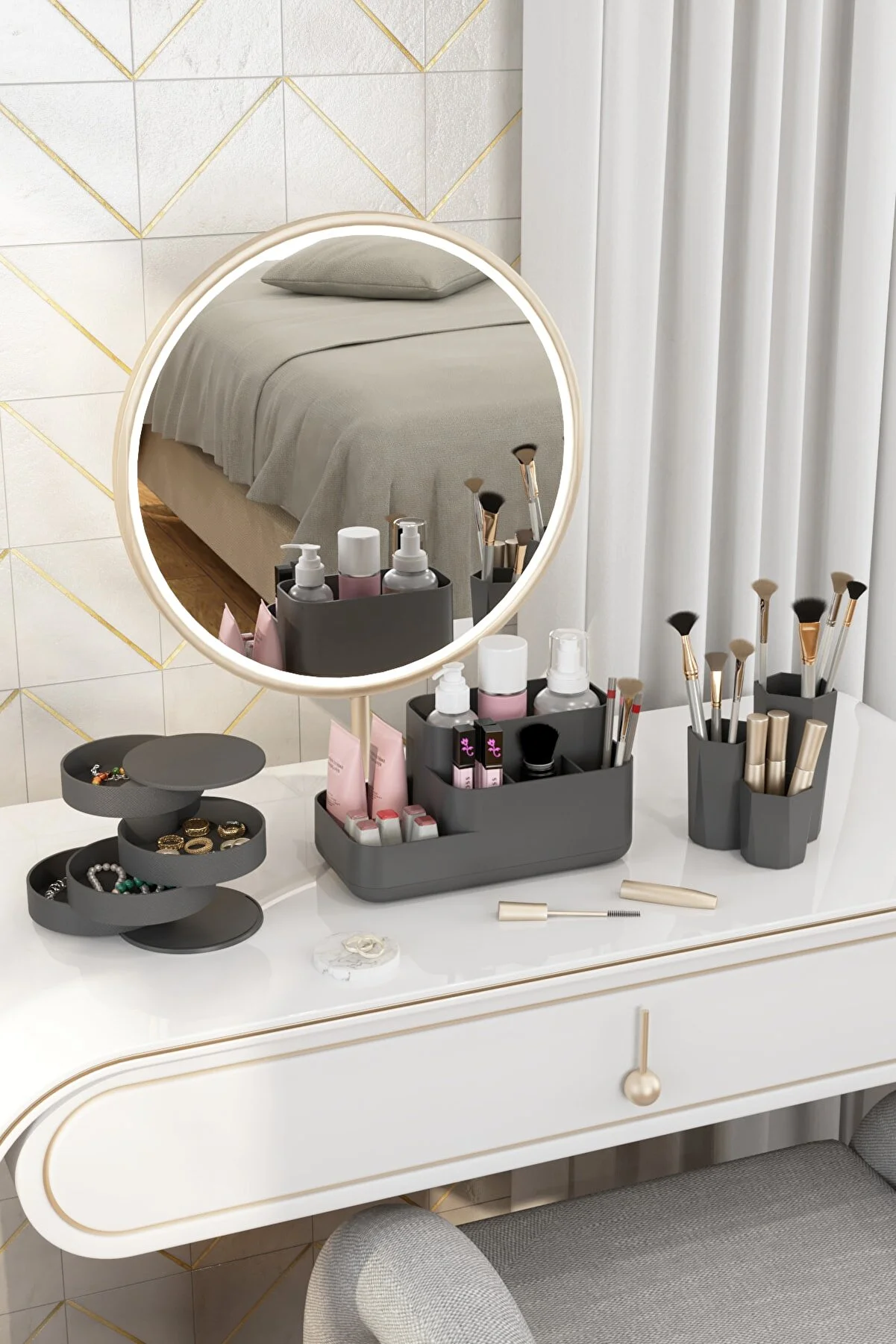 Pufwin Home Lotus Cosmetic Makeup Jewelry Organizer Set