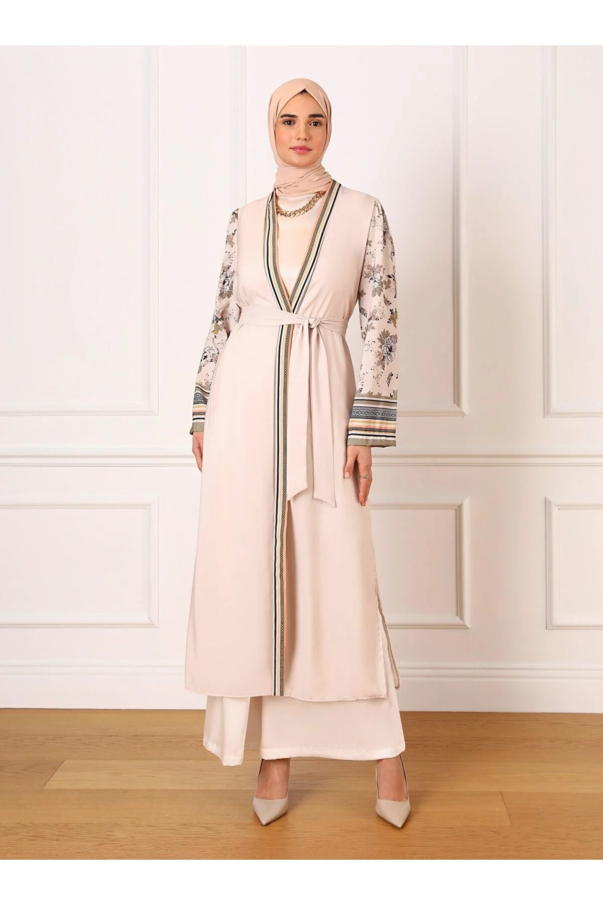 Refka Woman Floral Patterned Kimono - Beige Green