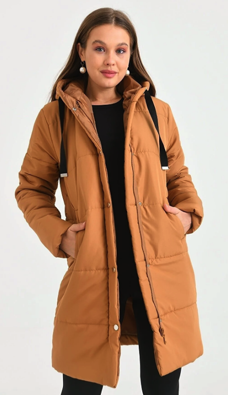 ECRİN MODA Women's Hooded Zippered Snap-Up Quilted Coat montkapitone
