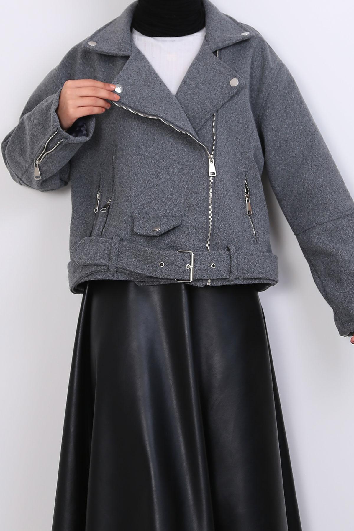 Belted Zip-Up Kaşe Short Jacket (MYLK4K1072_109) - Fall-Winter Collection