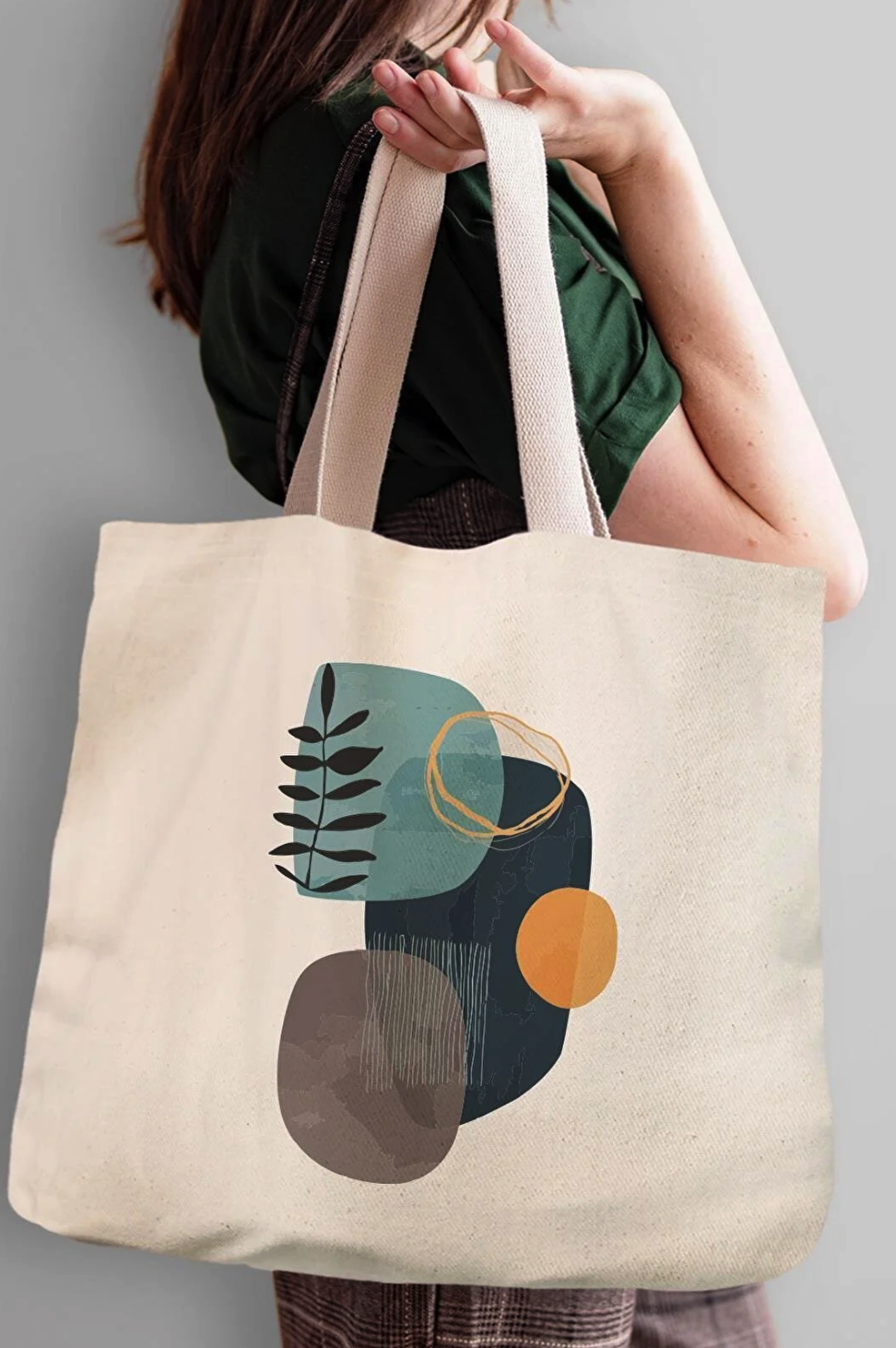 Çınar Tote Bag Canvas Horizontal Branch Leaf Printed Tote Bag