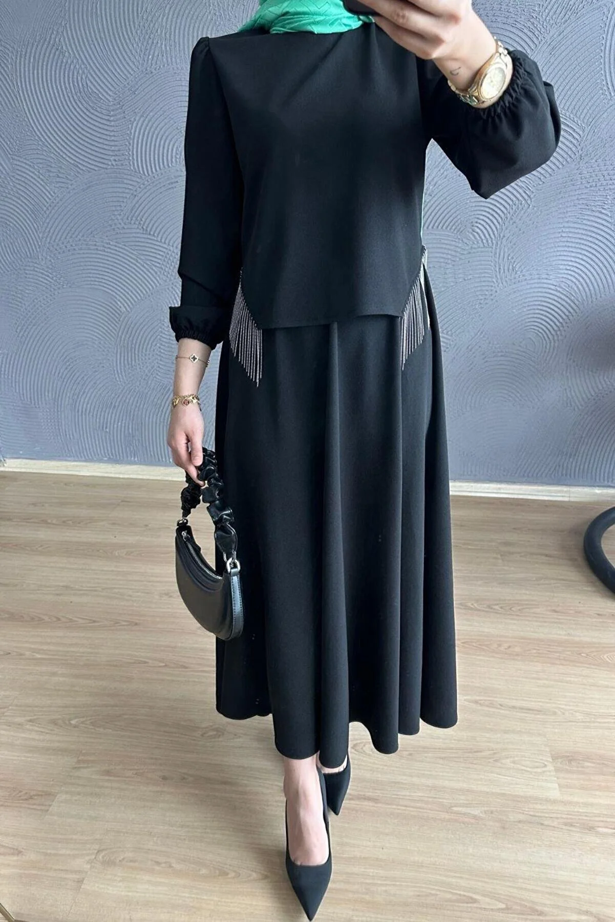 Şule Giyim Roza black Skirt Set - TYC00813687257 - Stretchy Crepe Fabric