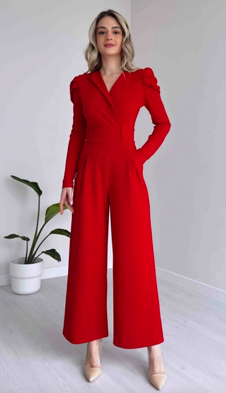 lovebox قماش مرن مفصل بأرجل واسعة وأكمام طويلة فستان سهرة أسود BS-DKS-029